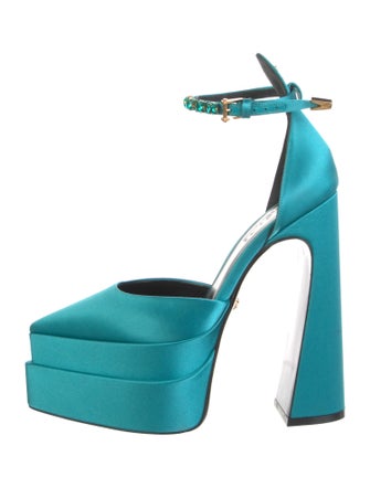 Versace Satin Crystal Embellishments D'Orsay Pumps