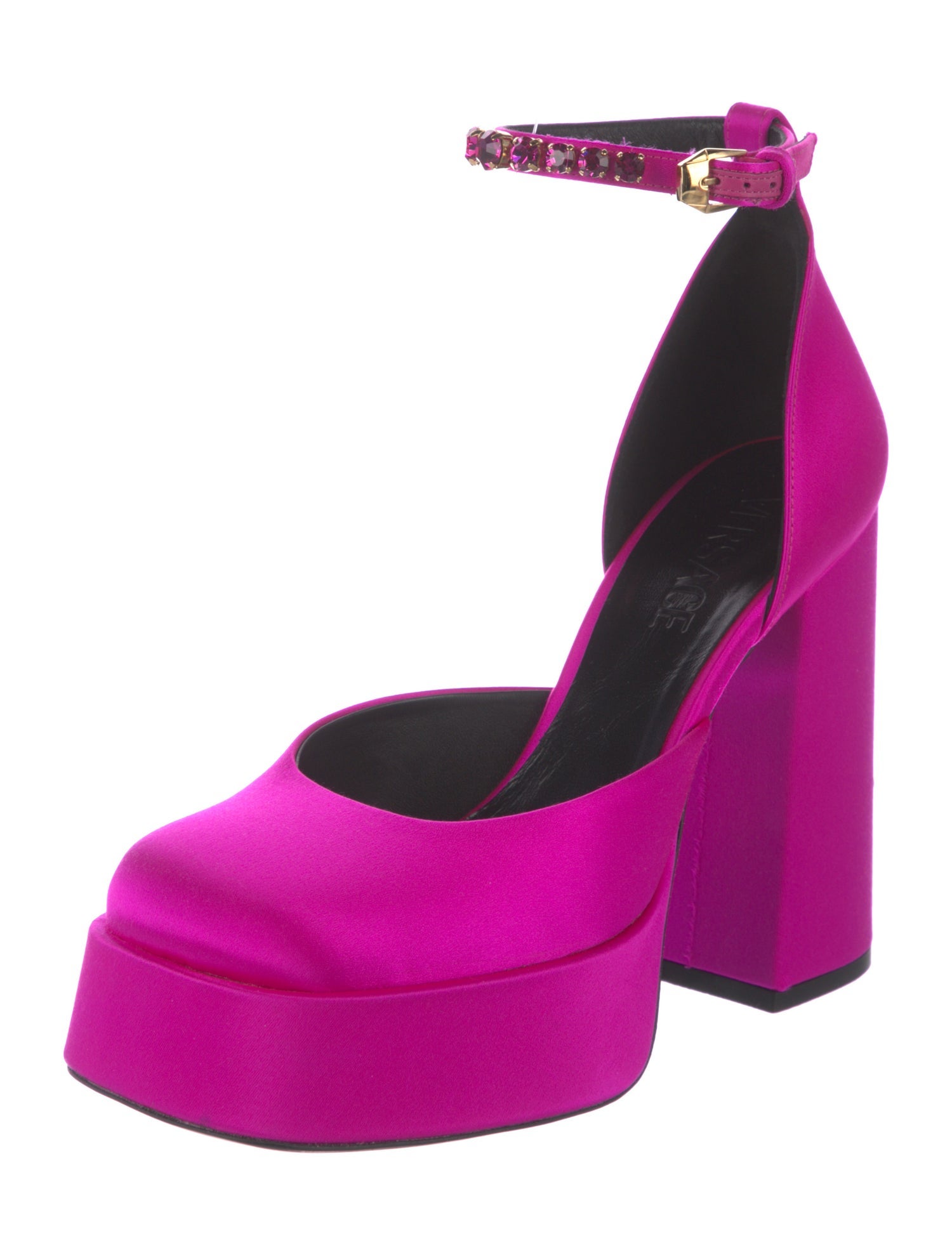 Versace Satin Crystal Embellishments D'Orsay Pumps