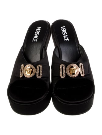 Versace Satin Crystal Embellishments Slides