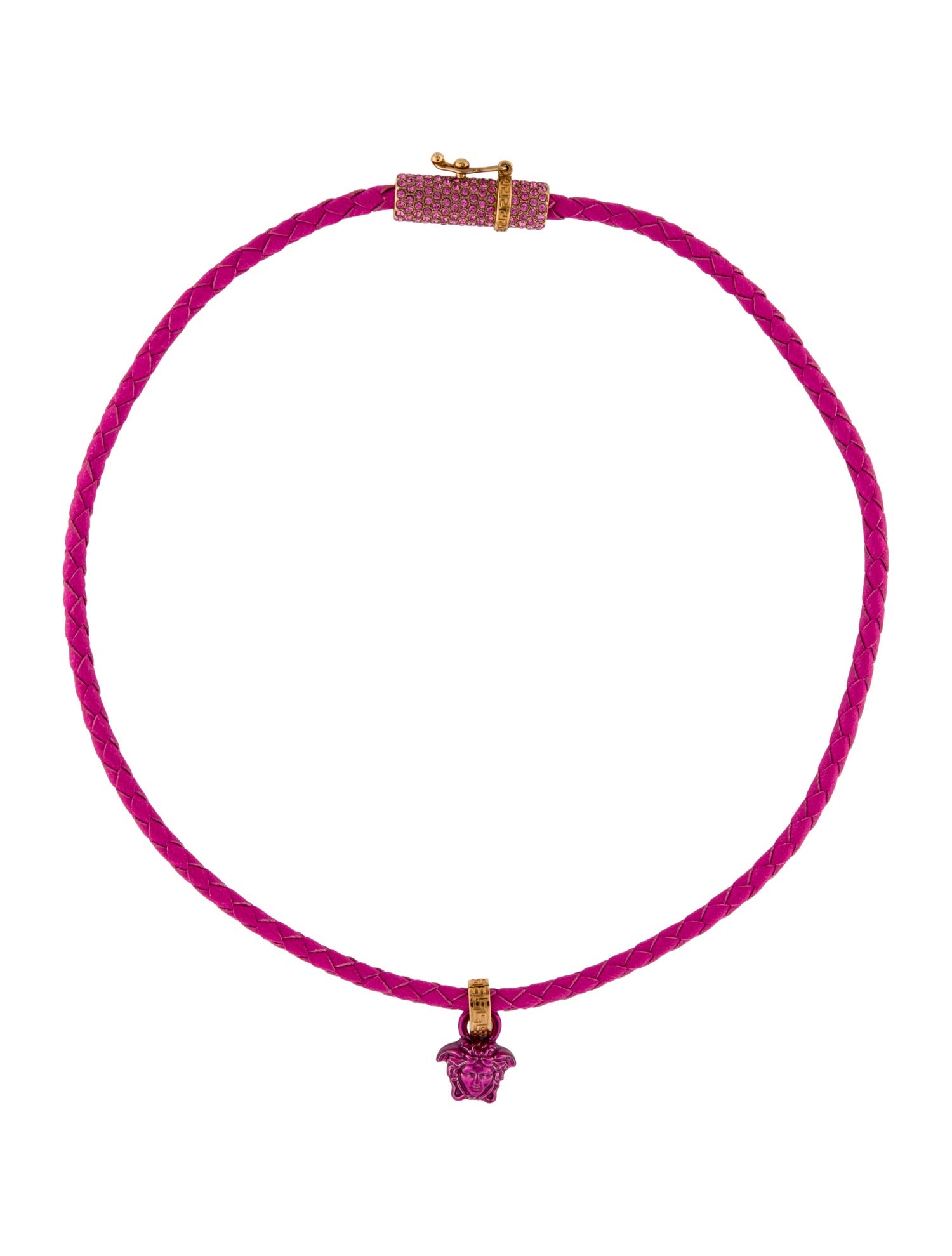 Versace Crystal & Leather Medusa Pendant Necklace