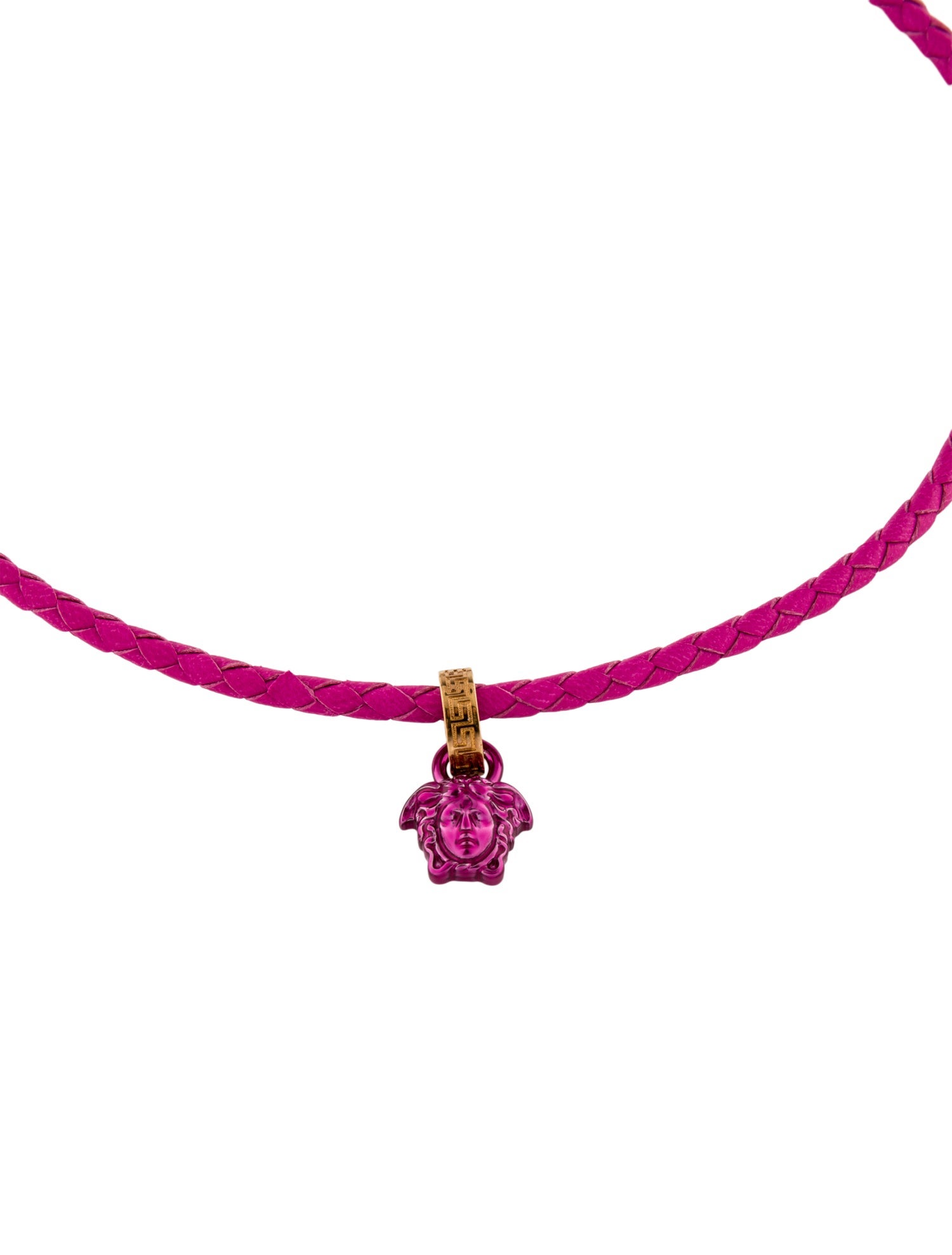 Versace Crystal & Leather Medusa Pendant Necklace