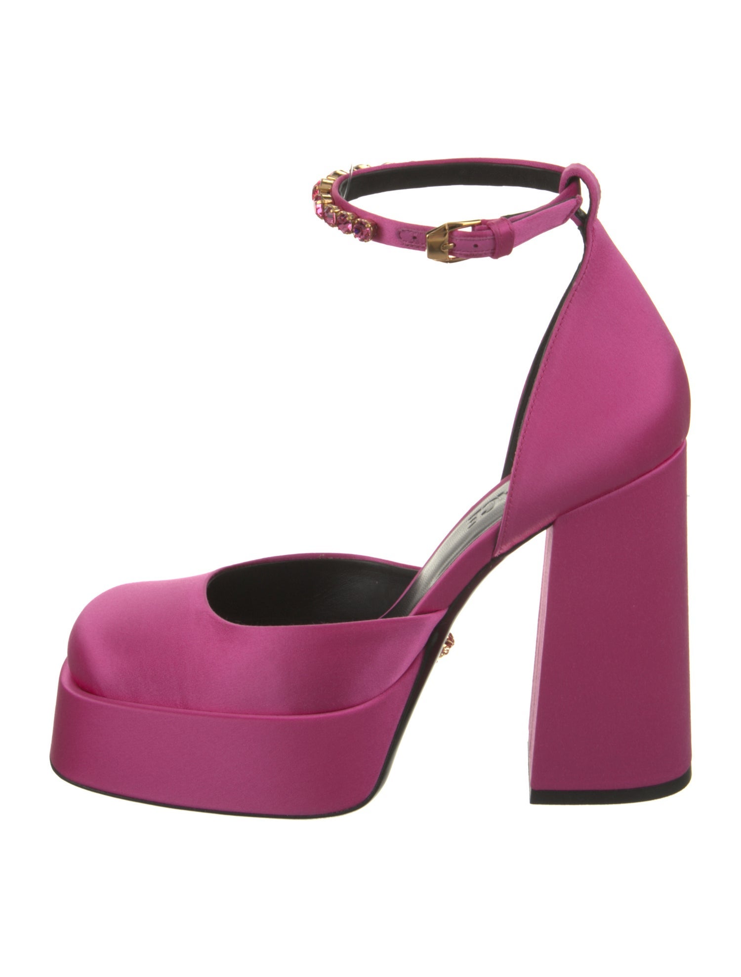 Versace Satin Crystal Embellishments D'Orsay Pumps