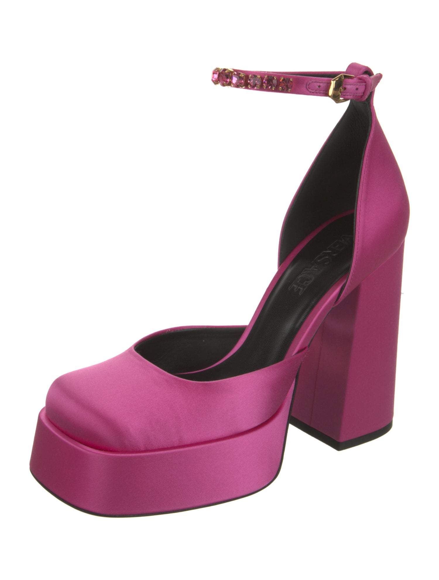 Versace Satin Crystal Embellishments D'Orsay Pumps