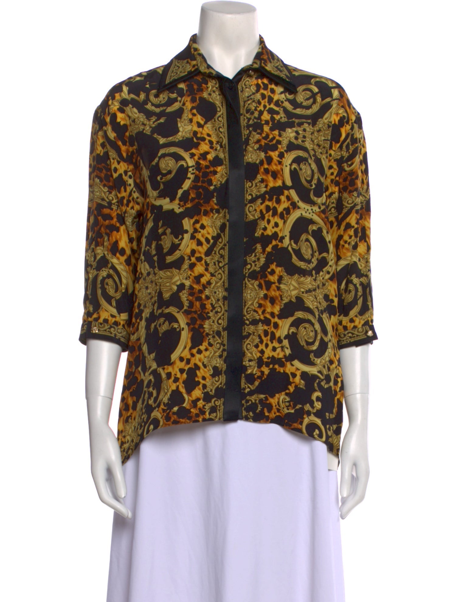 Versace Silk Printed Button-Up Top