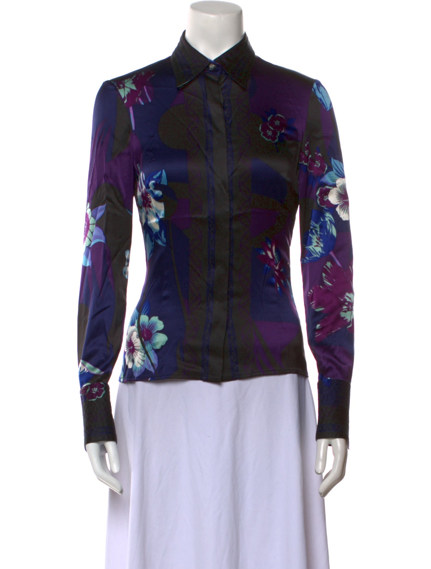 Versace Silk Printed Button-Up Top