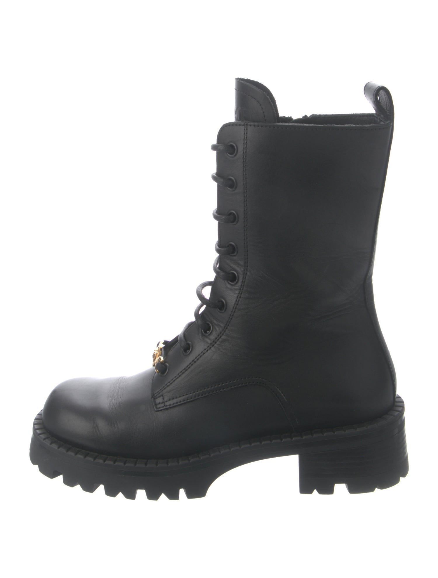 Versace Grecca Pattern Leather Combat Boots