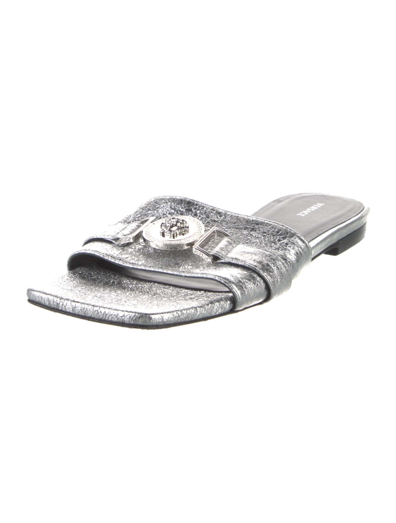 Versace Leather Crystal Embellishments Slides