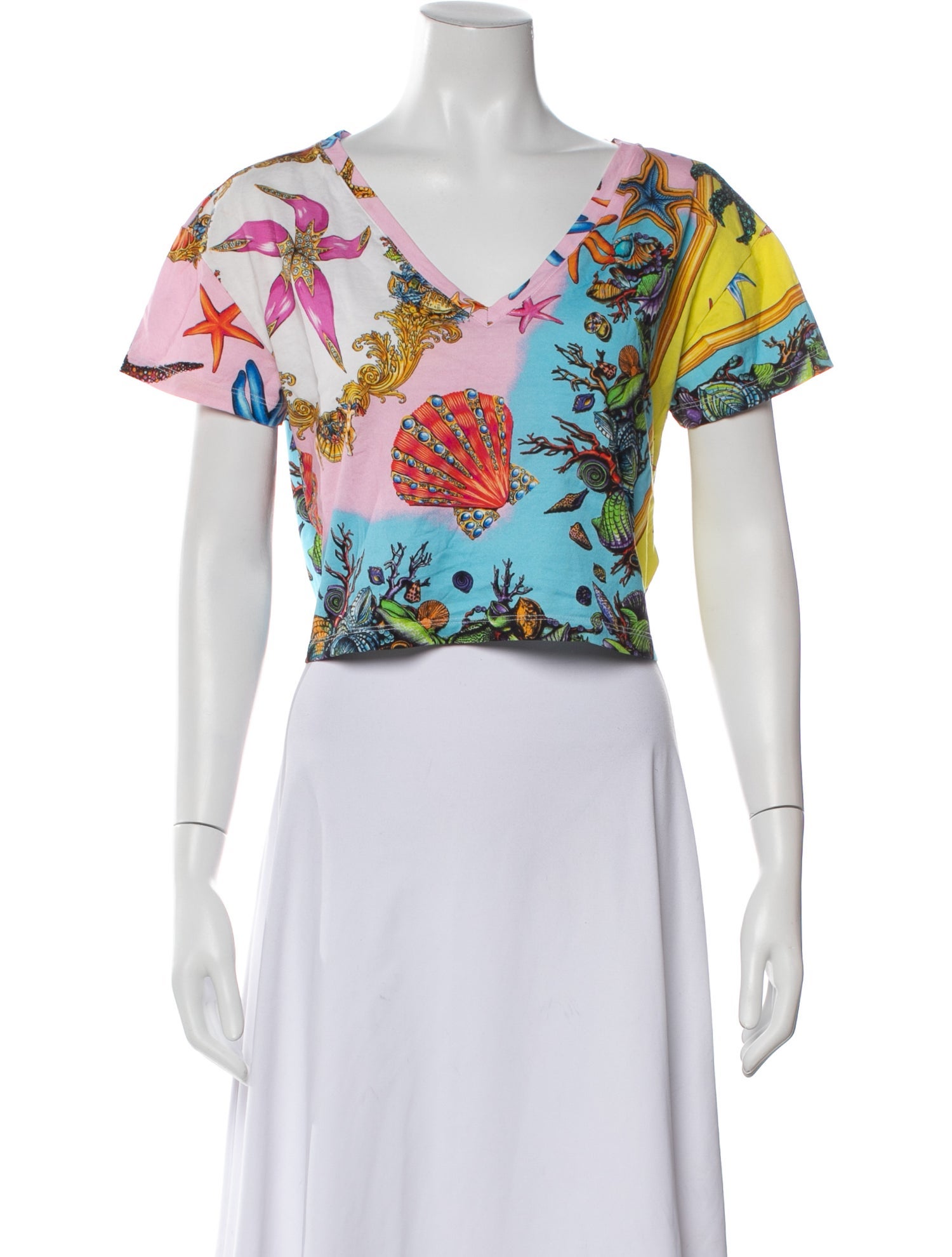 Versace Printed V-Neck Crop Top