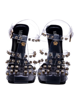 Versace PVC Crystal Embellishments T-Strap Sandals