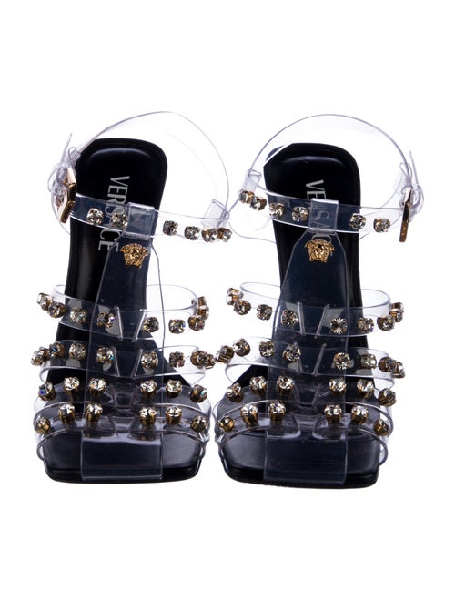 Versace PVC Crystal Embellishments T-Strap Sandals