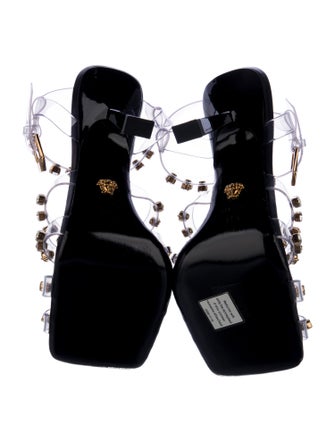 Versace PVC Crystal Embellishments T-Strap Sandals