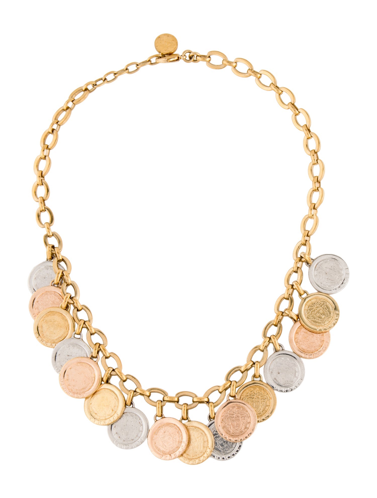 Versace Three Tone Medusa Coin Necklace