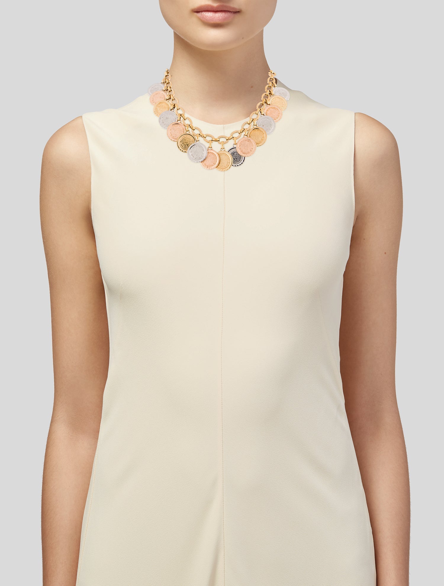 Versace Three Tone Medusa Coin Necklace