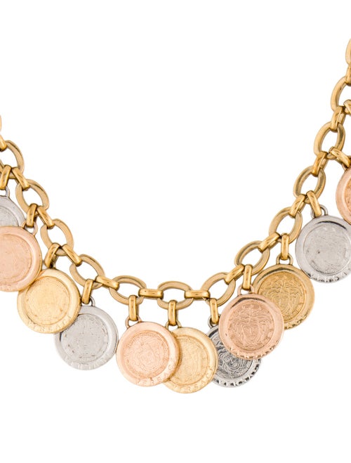 Versace Three Tone Medusa Coin Necklace