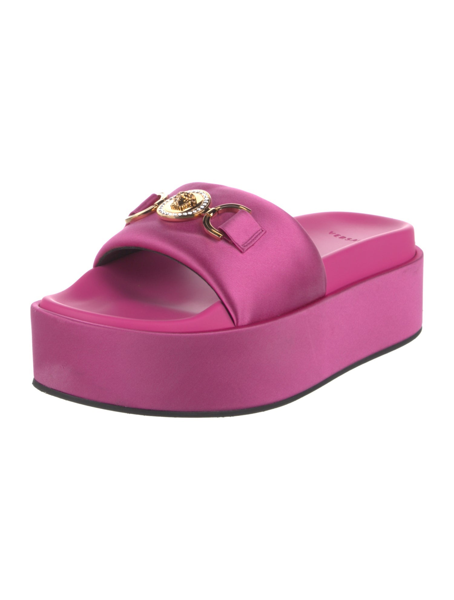 Versace Satin Crystal Embellishments Slides