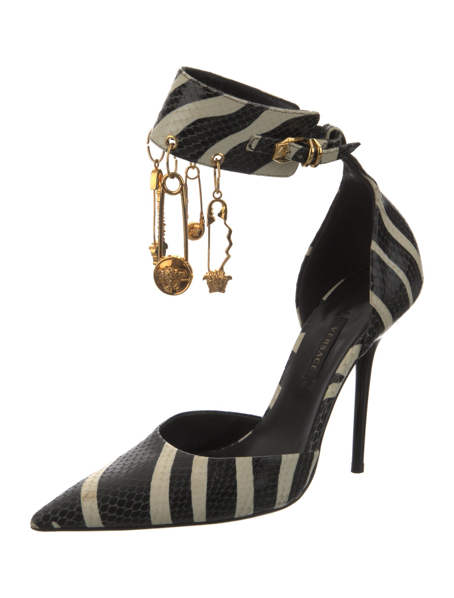 Versace Leather Striped D'Orsay Pumps
