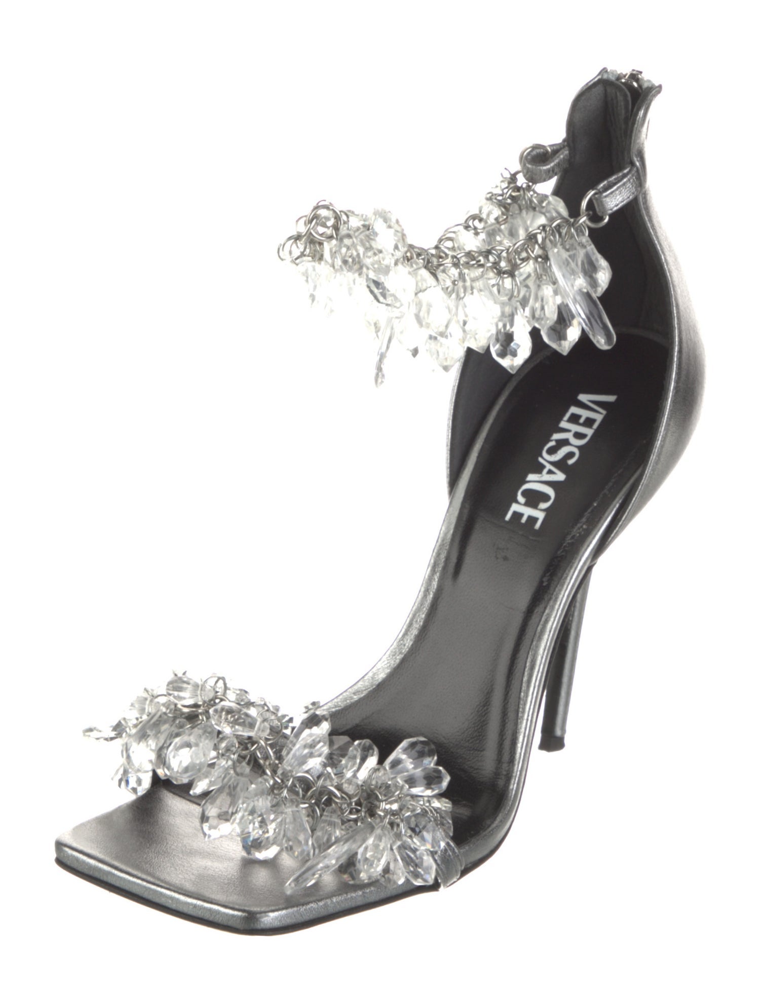 Versace Leather Crystal Embellishments T-Strap Sandals