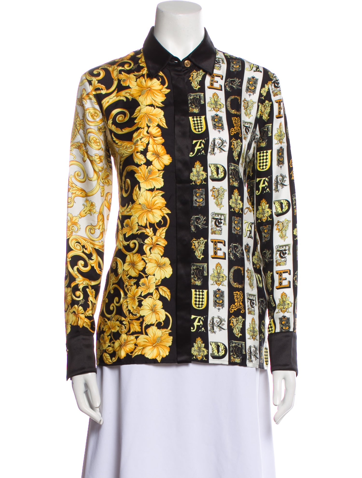 Versace Silk Printed Button-Up Top