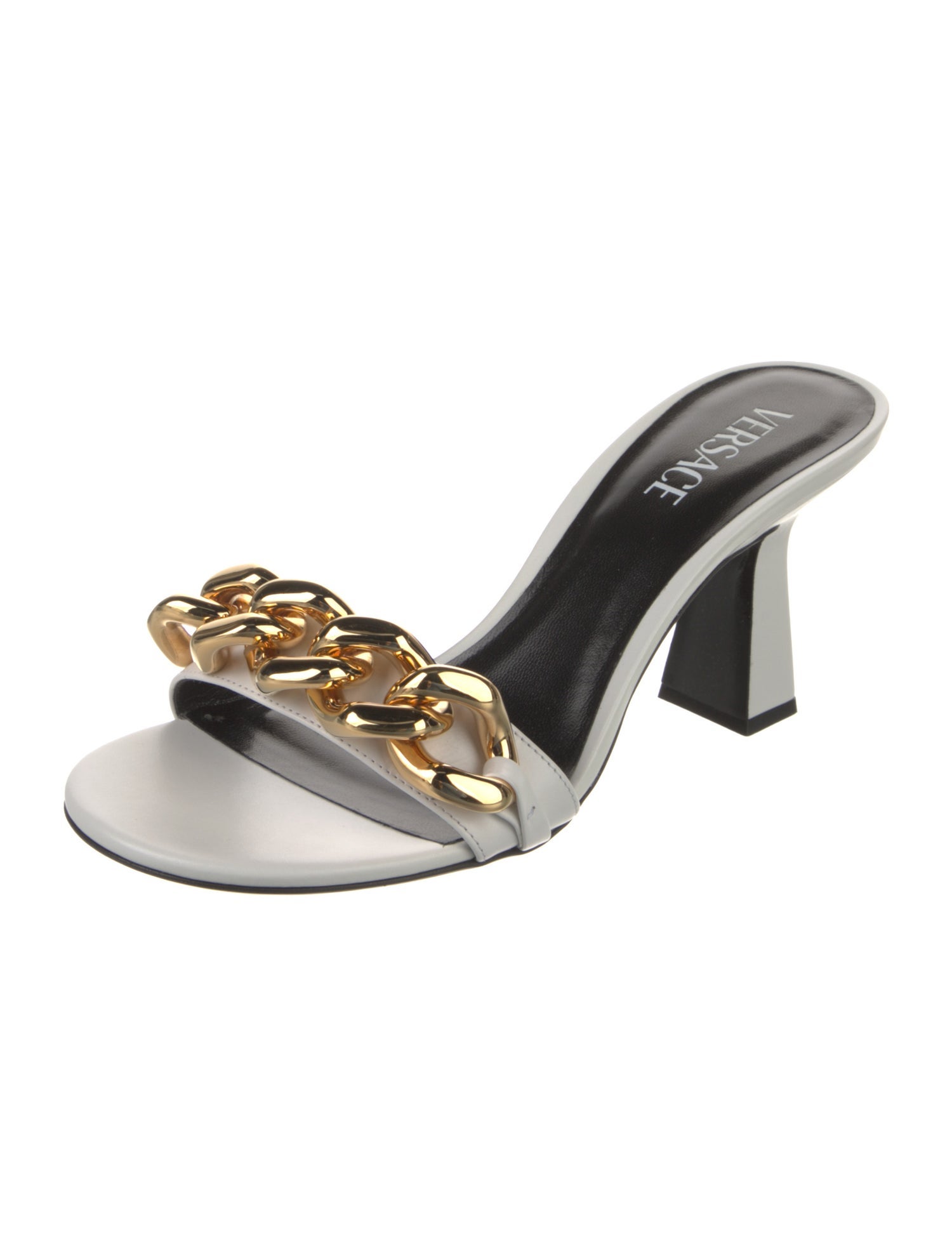 Versace Leather Chain-Link Accents Slides