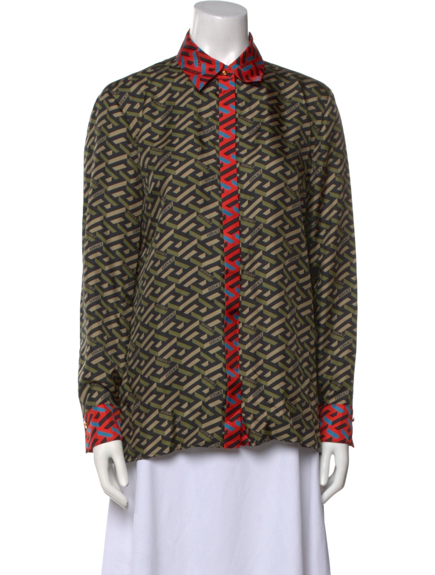 Versace Silk Printed Button-Up Top