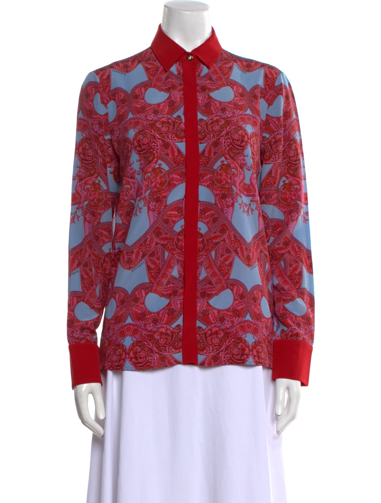 Versace Silk Printed Button-Up Top