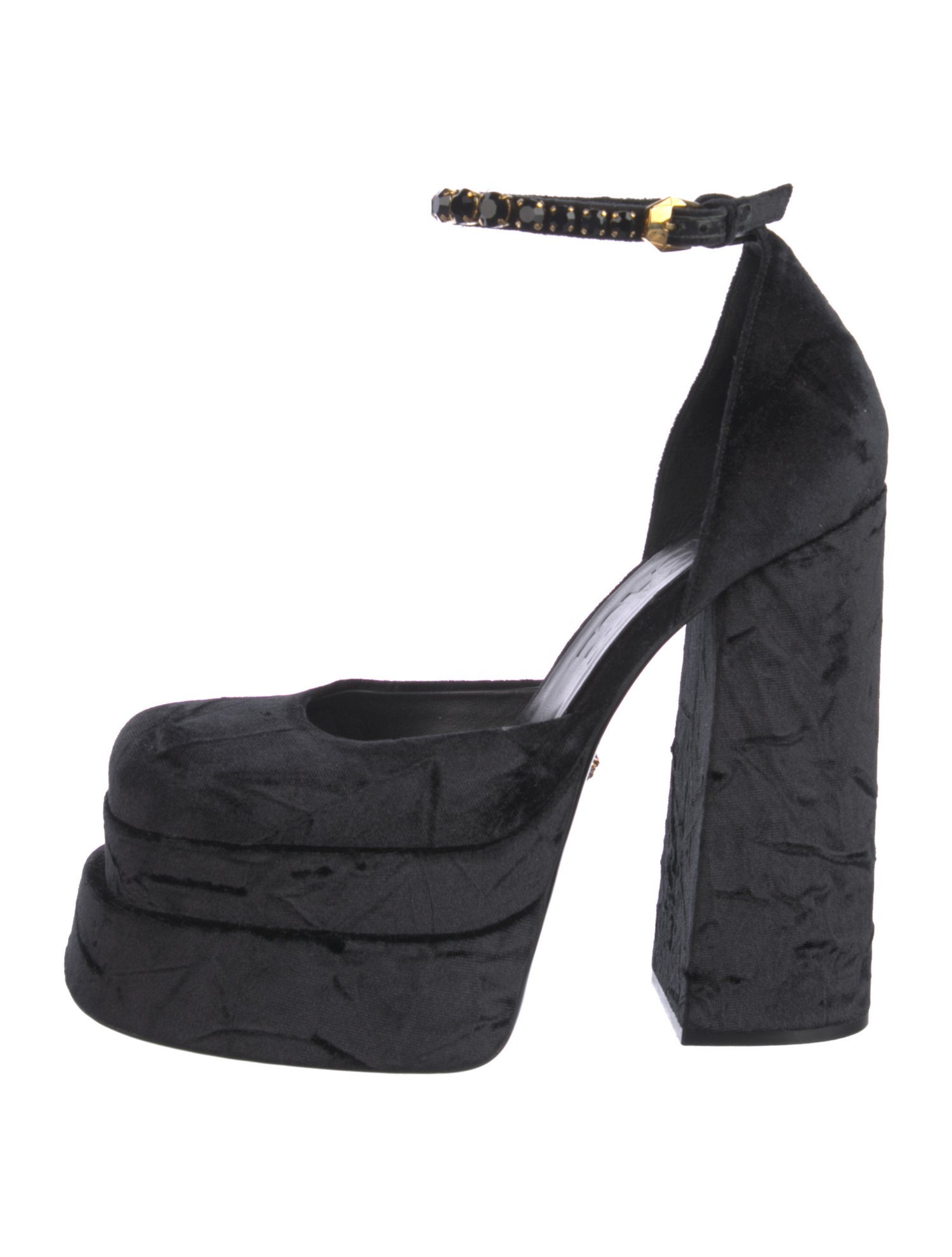 Versace Velvet Crystal Embellishments D'Orsay Pumps