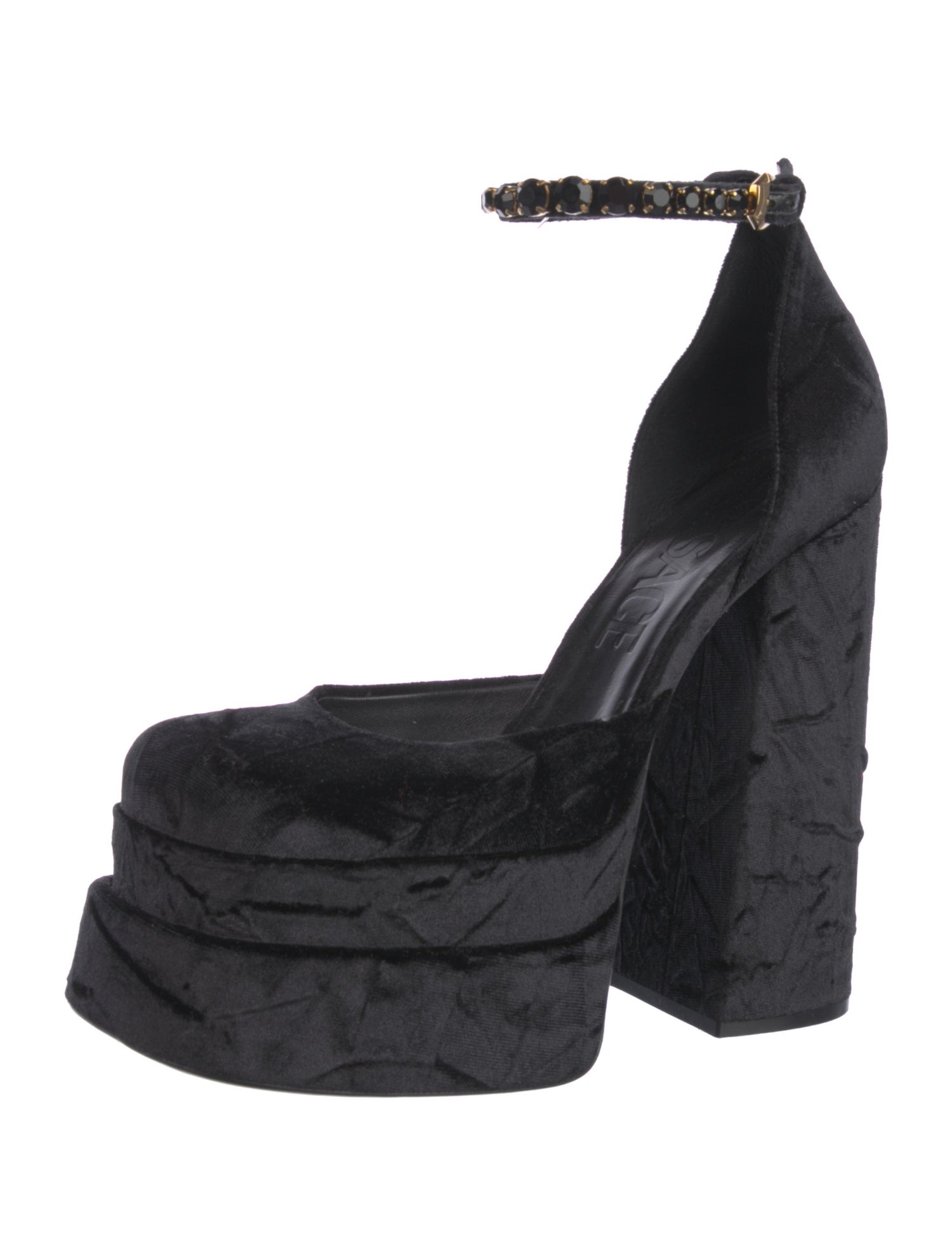 Versace Velvet Crystal Embellishments D'Orsay Pumps