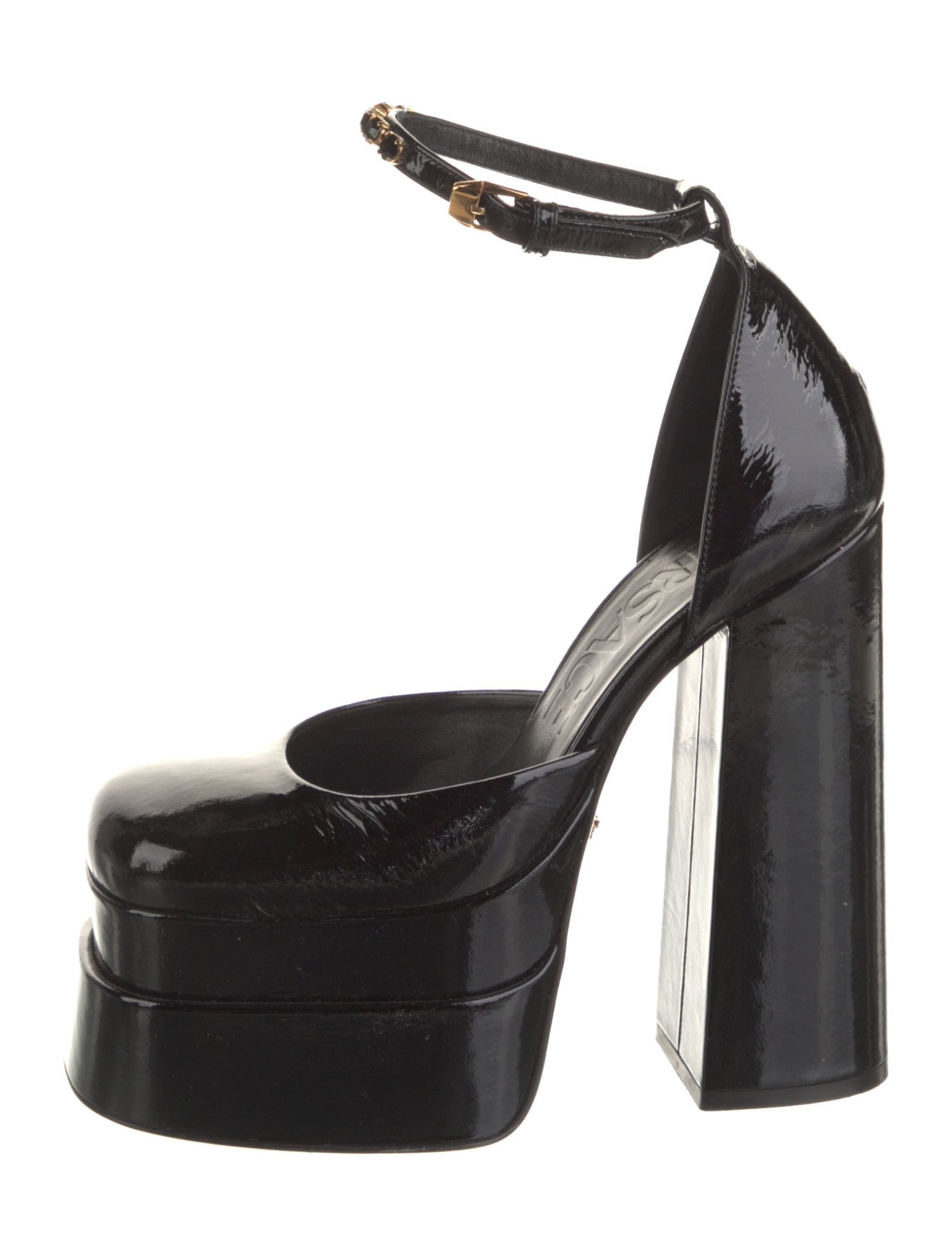 Versace Patent Leather Crystal Embellishments D'Orsay Pumps