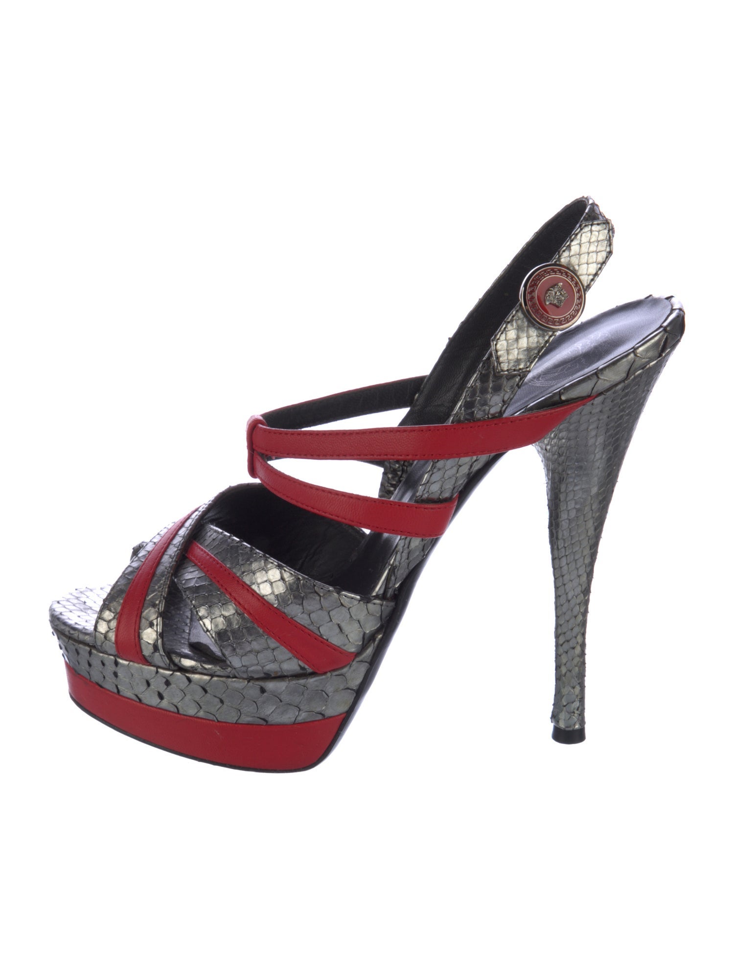 Versace Embossed Leather Animal Print Slingback Sandals