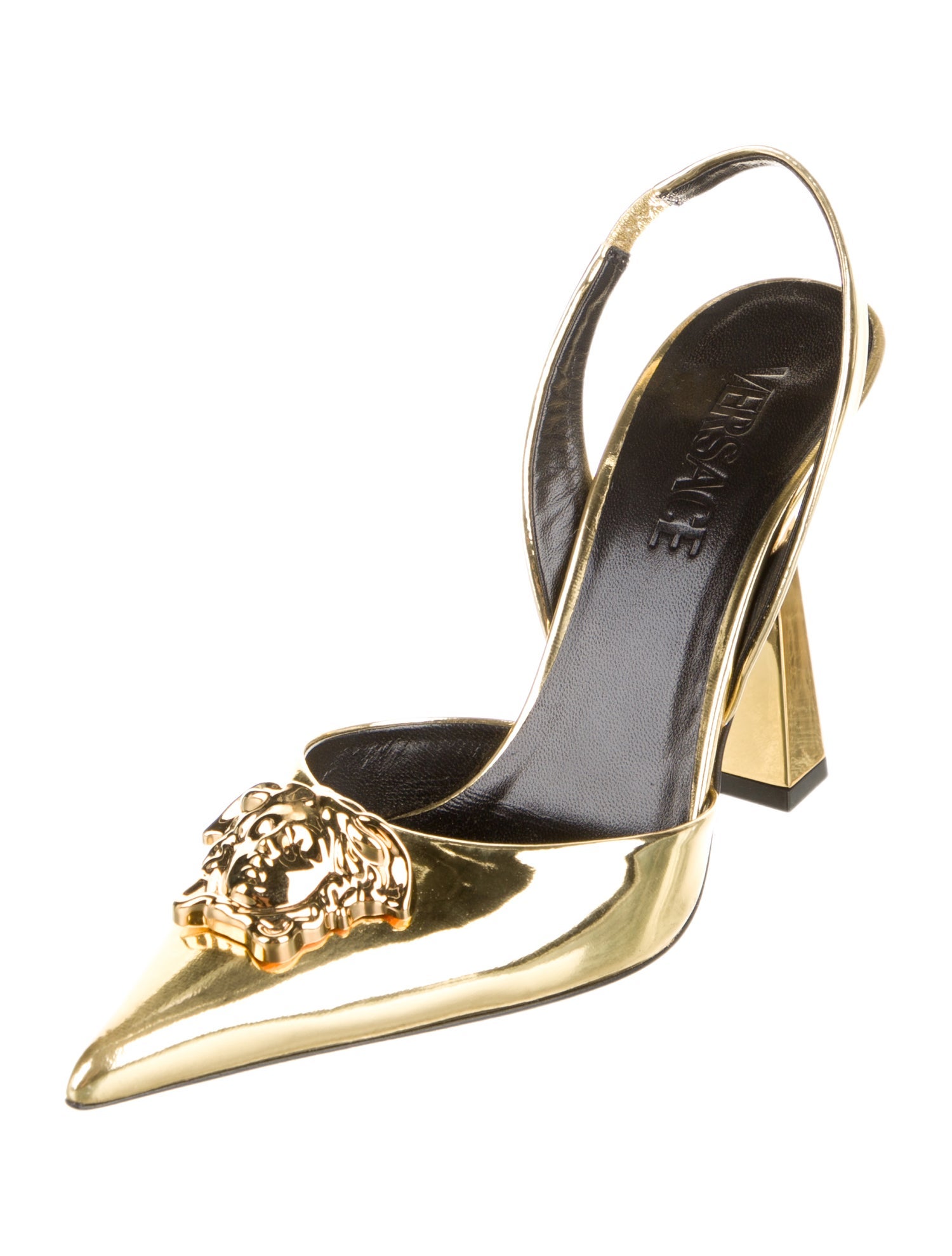 Versace Medusa Insignia Leather Slingback Pumps