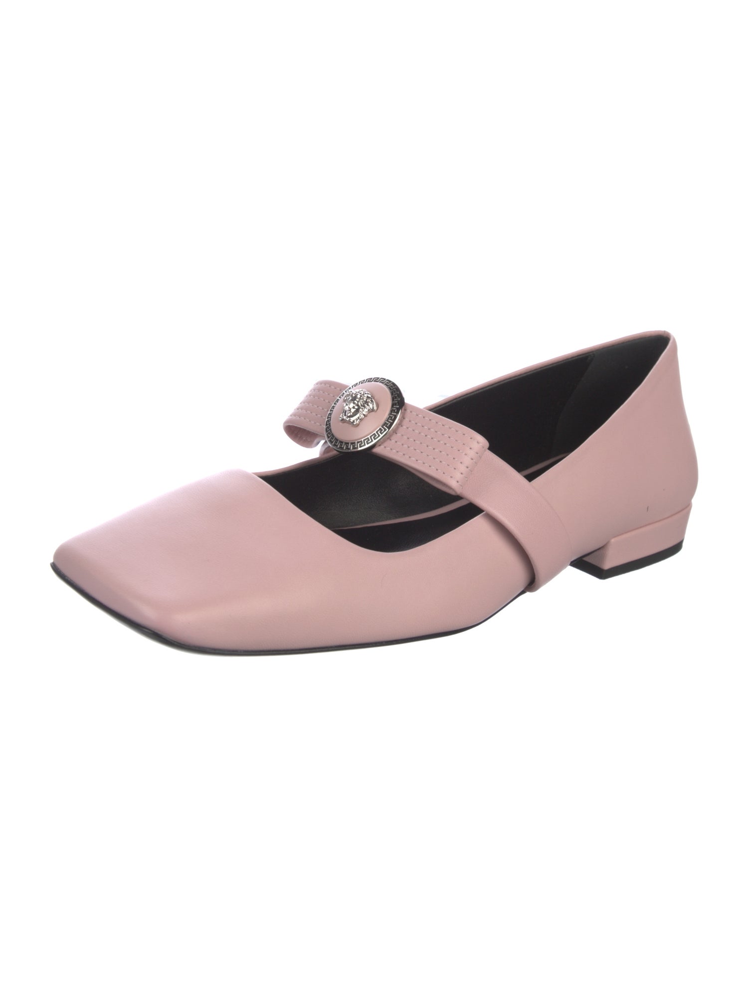 Versace Leather Bow Accents Mary Jane Flats