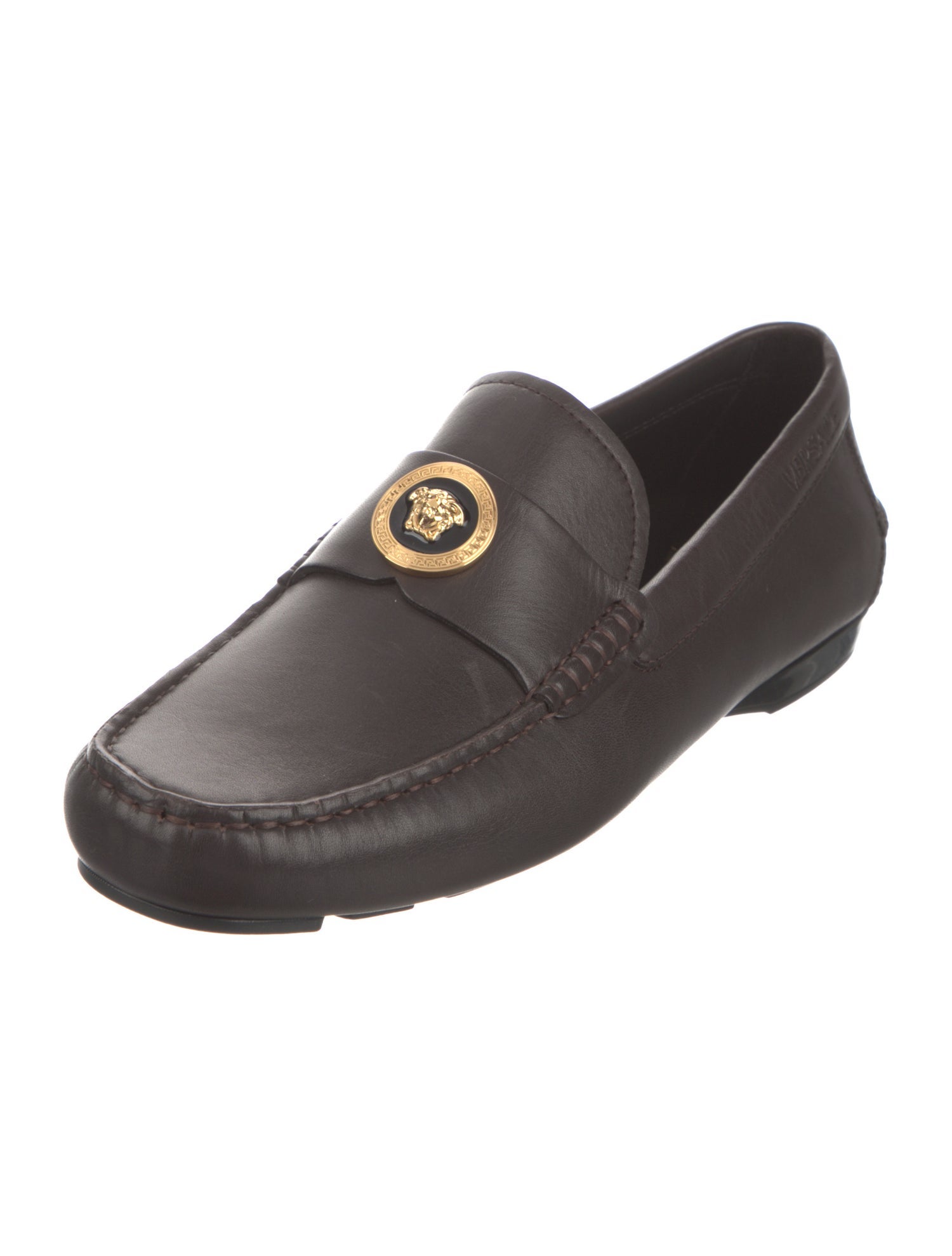 Versace Leather Whipstitch Trim Dress Loafers