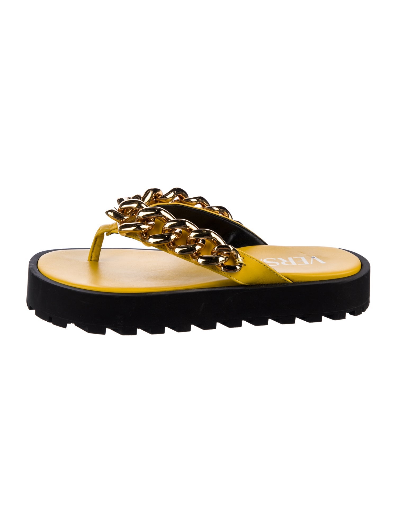 Versace Leather Chain-Link Accents Slides