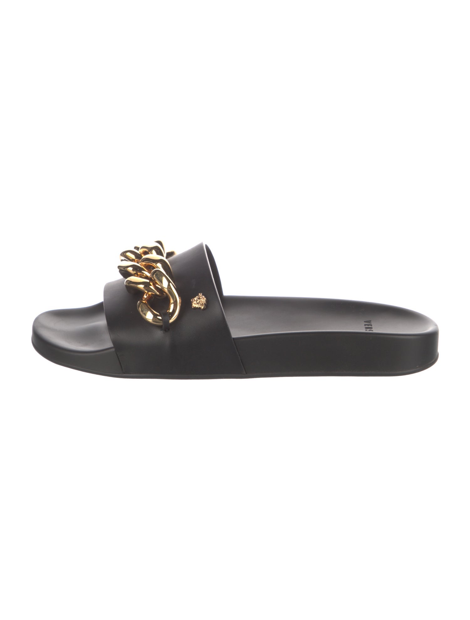 Versace Leather Chain-Link Accents Slides
