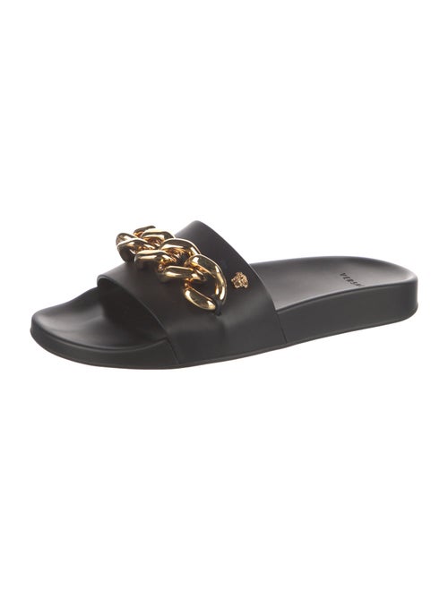 Versace Leather Chain-Link Accents Slides