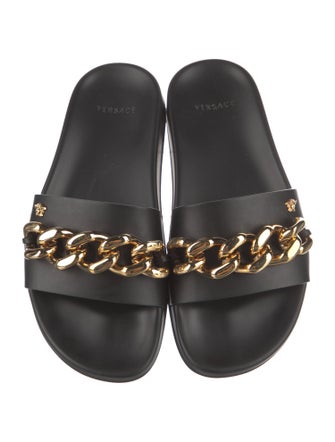 Versace Leather Chain-Link Accents Slides