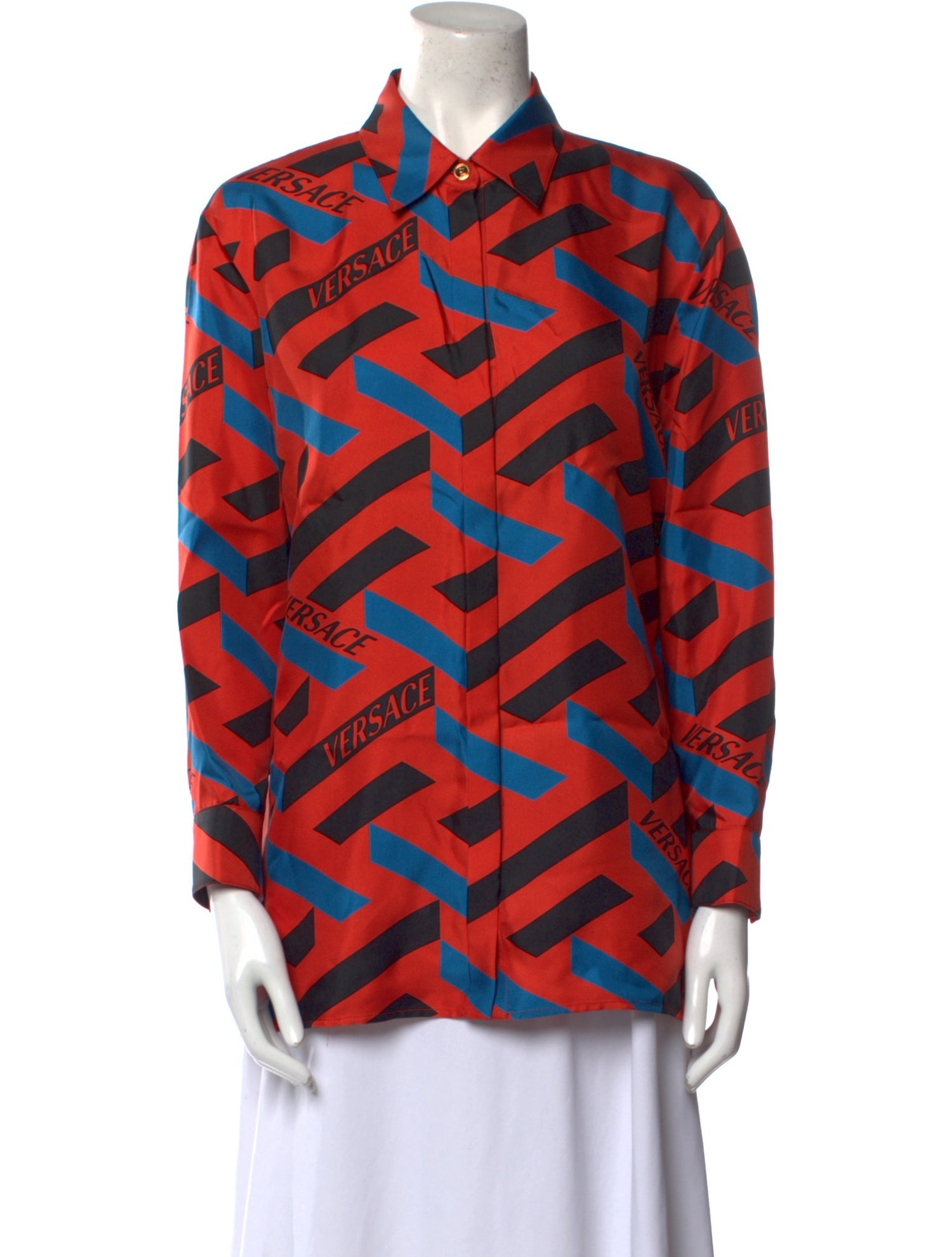 Versace Silk Printed Button-Up Top w/ Tags