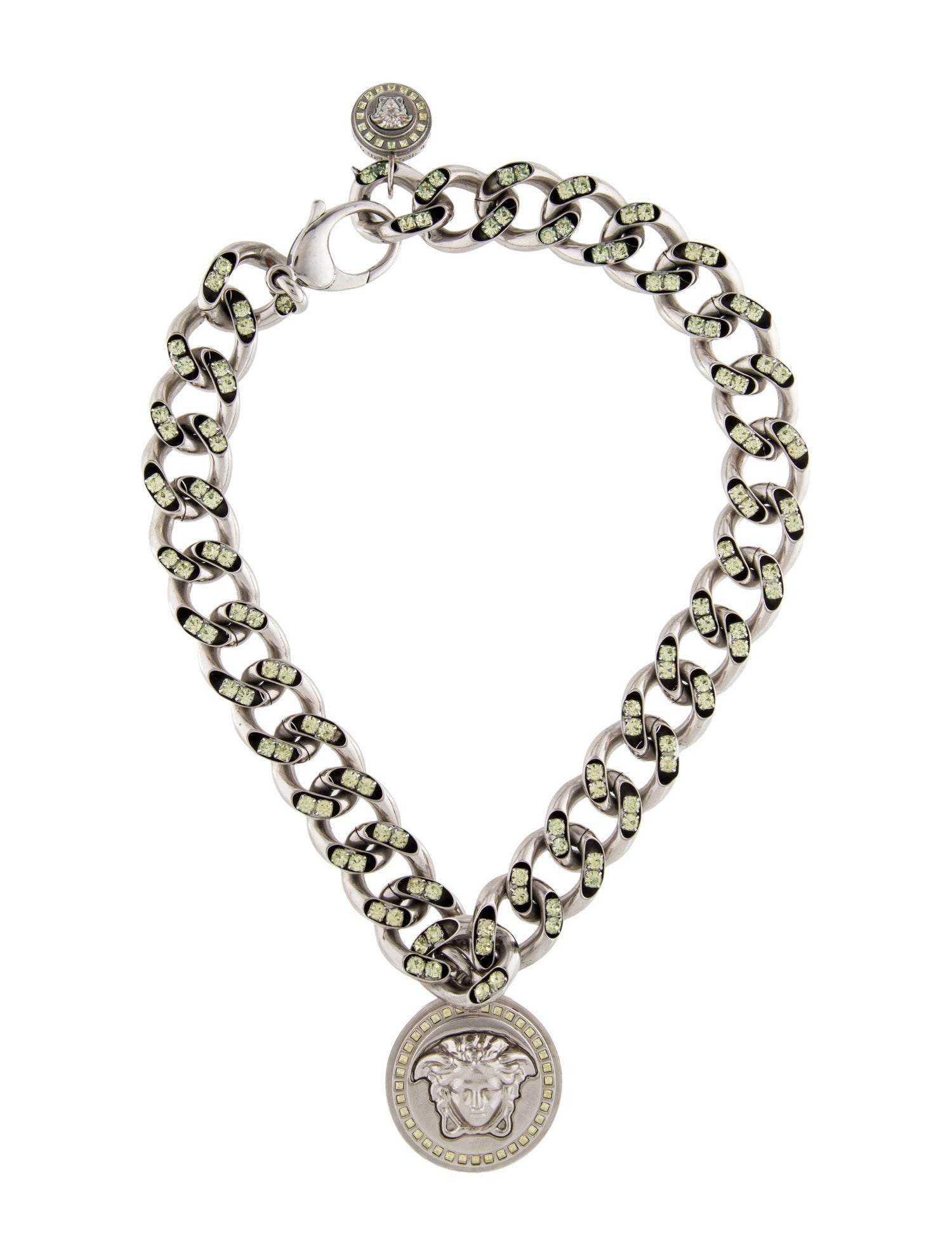 Versace Crystal Oversized Link Medusa Medallion Pendant Necklace