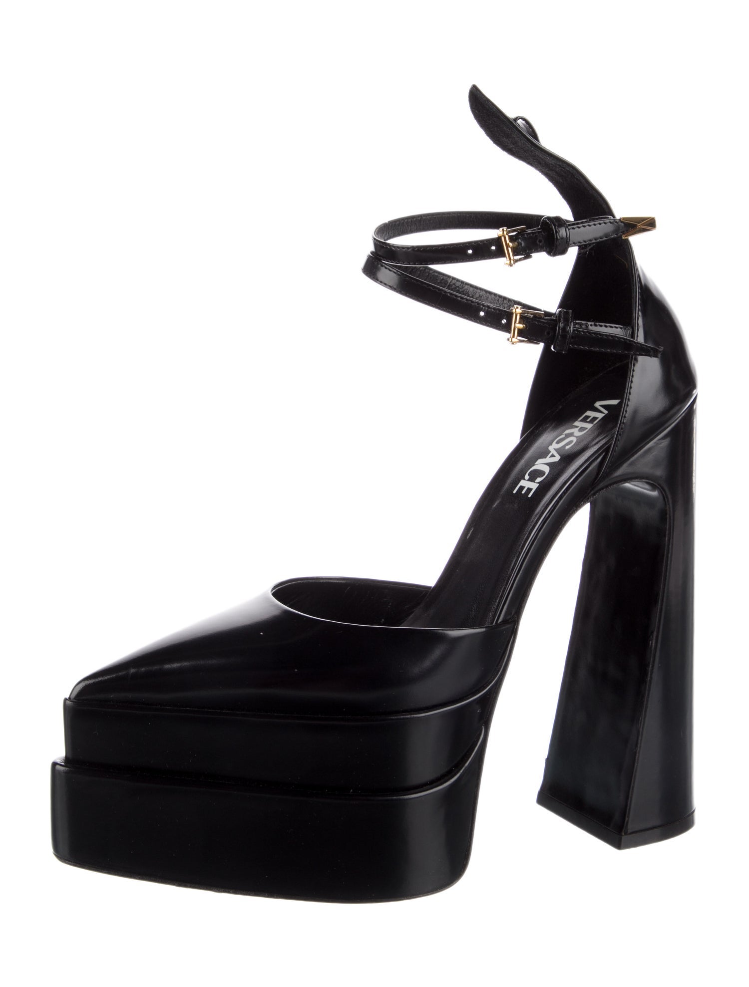 Versace Medusa Insignia Patent Leather D'Orsay Pumps