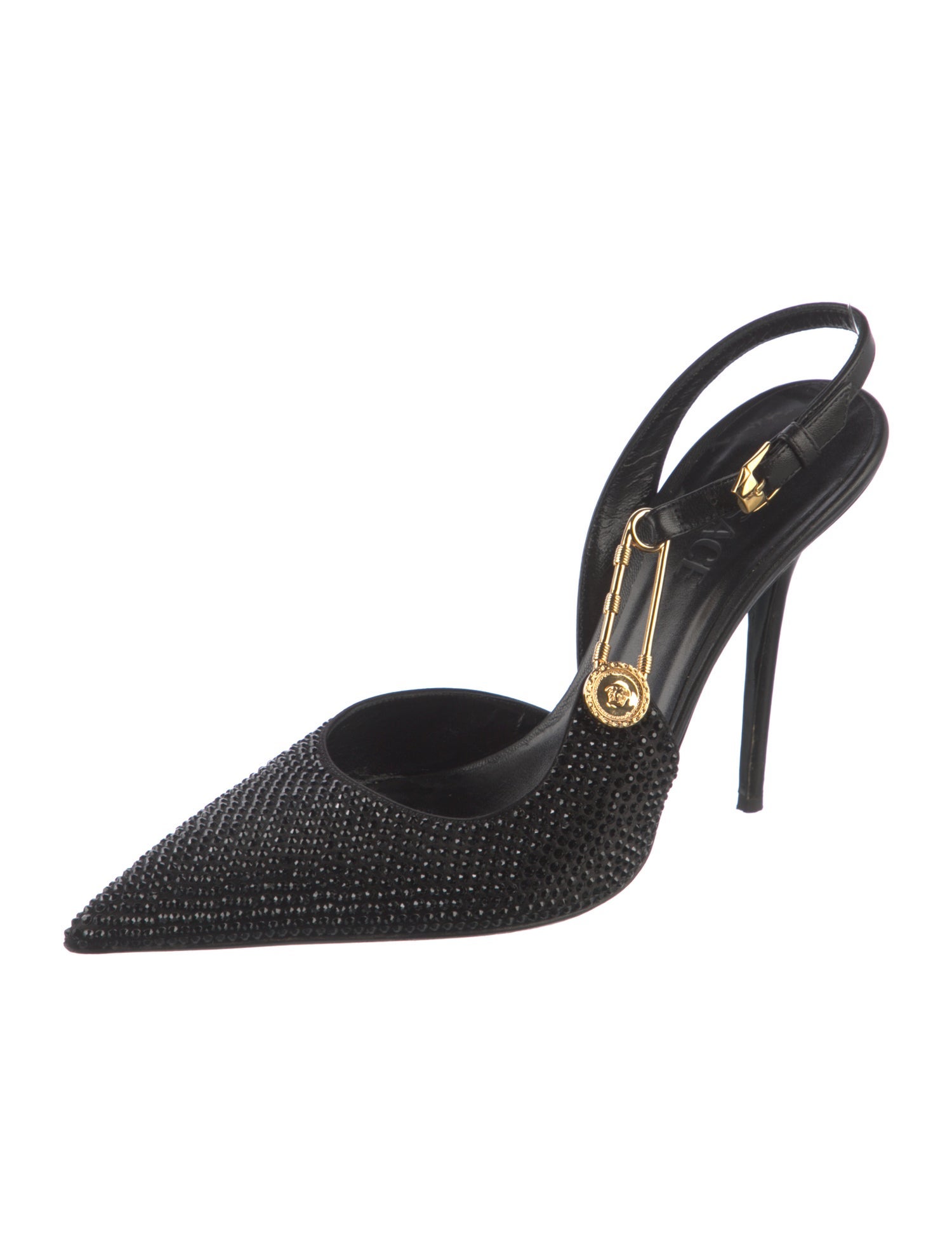 Versace Leather Crystal Embellishments Slingback Pumps