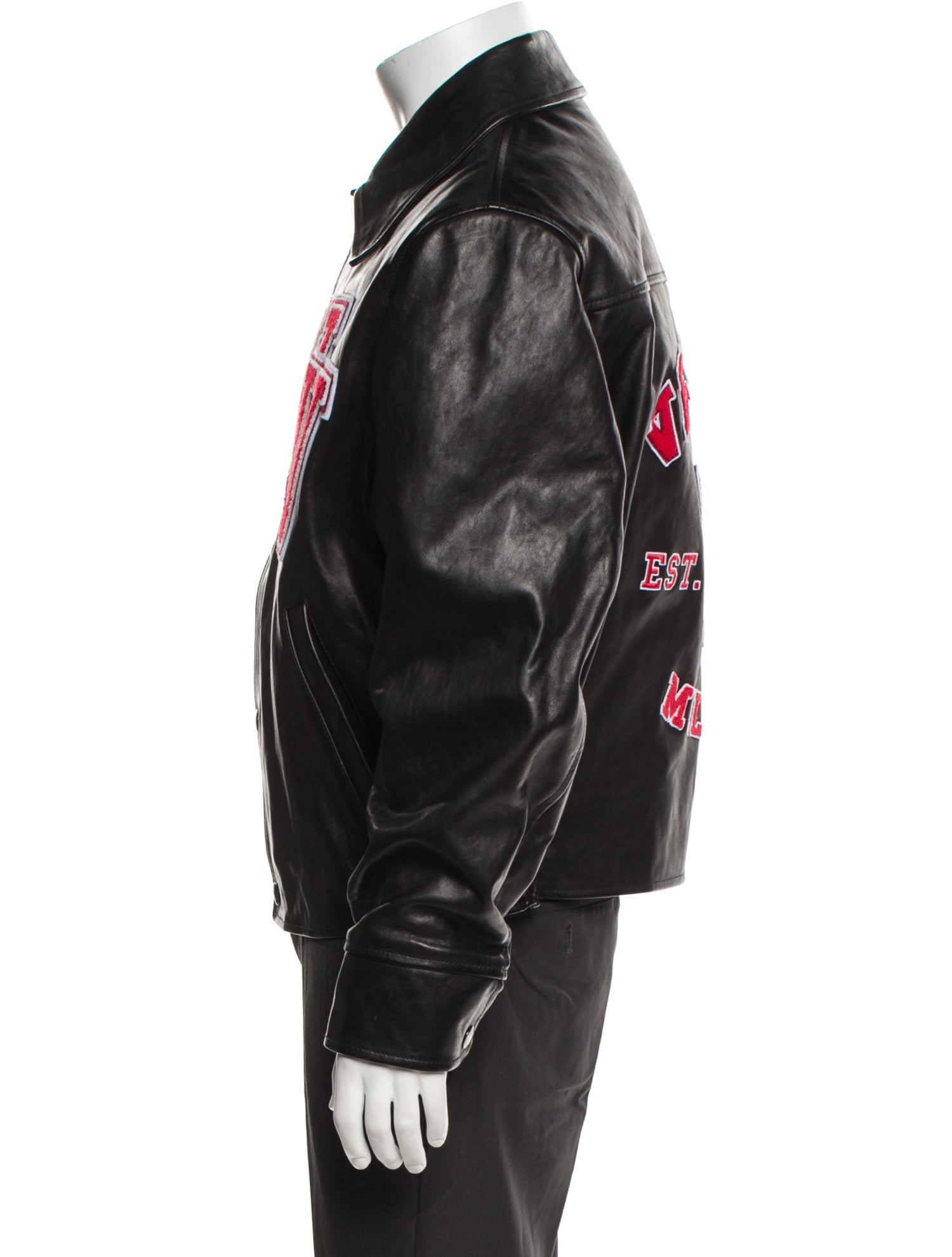 Versace Calf Leather Graphic Print Moto Jacket