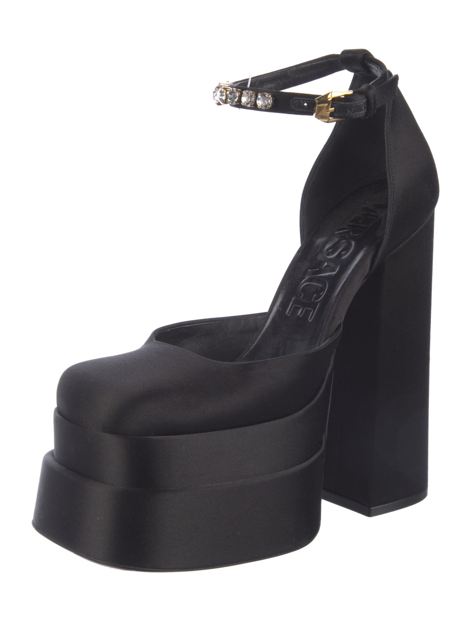 Versace Satin Crystal Embellishments D'Orsay Pumps