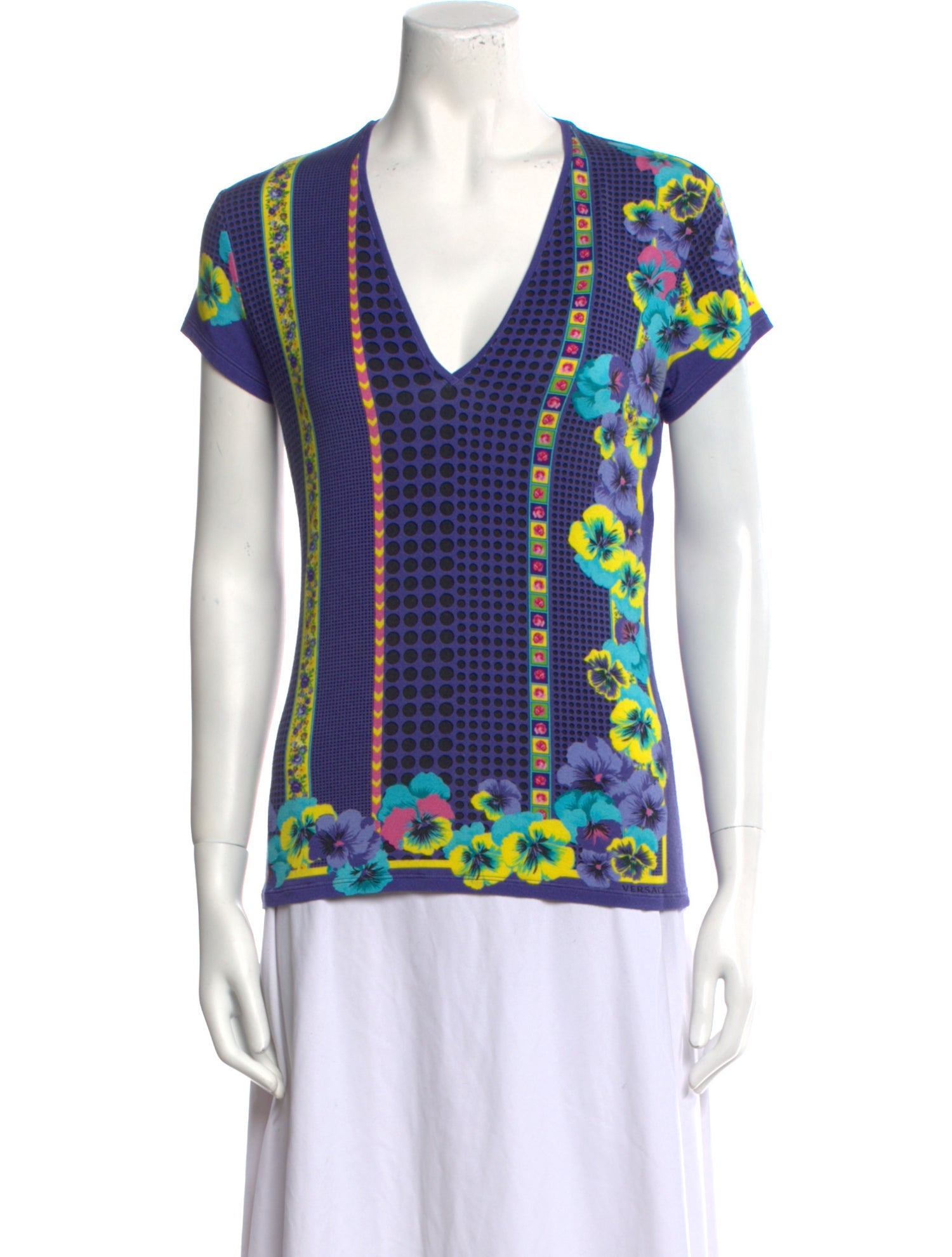 Versace Printed V-Neck T-Shirt