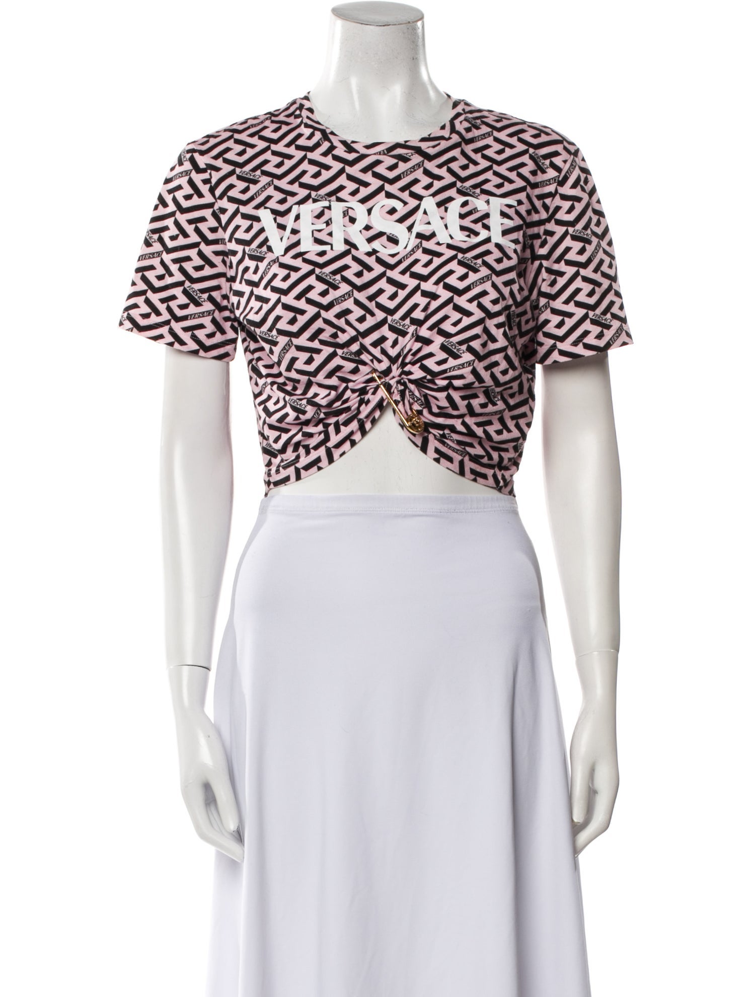 Versace Printed Crew Neck Crop Top