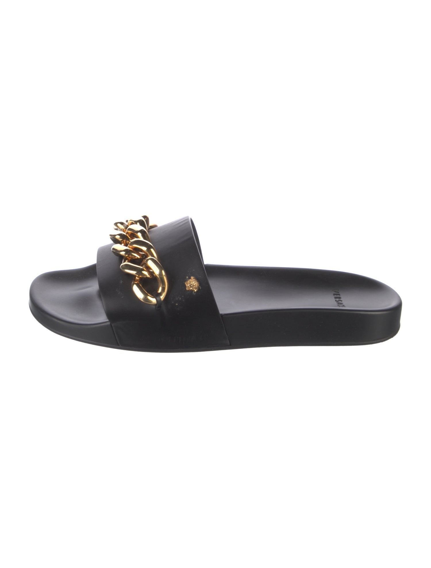 Versace Leather Chain-Link Accents Slides