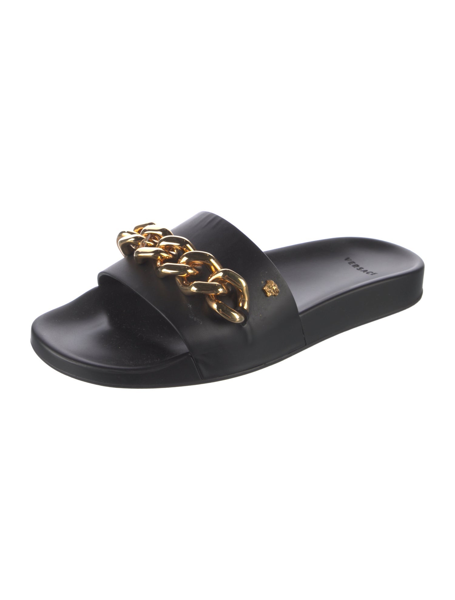 Versace Leather Chain-Link Accents Slides