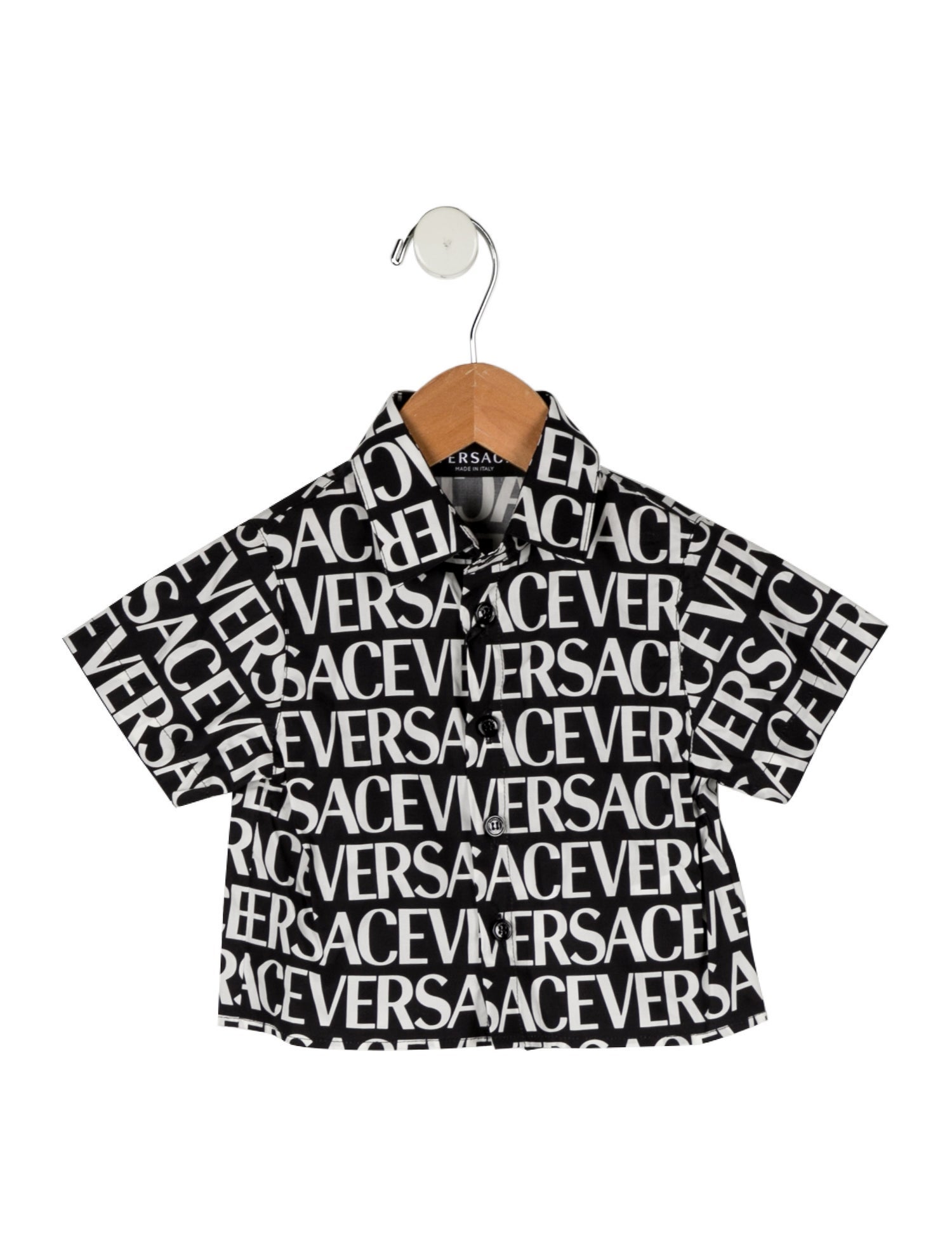 Versace Infant Boys' Logo Print Short Sleeve Button Up Collared Shirt