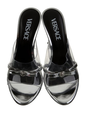 Versace PVC Leather Trim Embellishment Slides