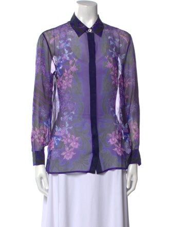 Versace Silk Floral Print Button-Up Top