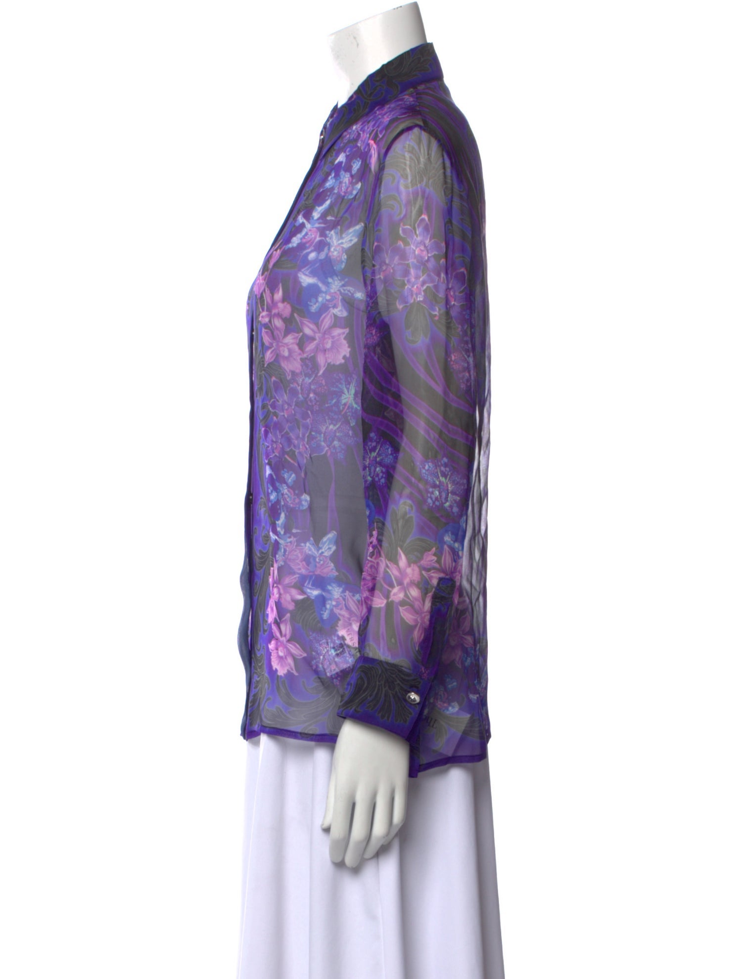 Versace Silk Floral Print Button-Up Top